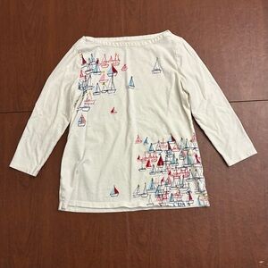 4/$25 Talbots White Cotton Sailboat 3/4 sleeve Top Women’s Small